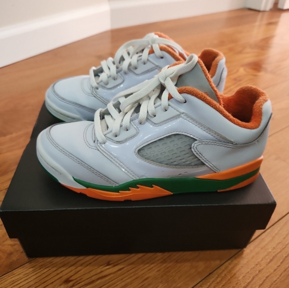 Jordan 5 Retro White, Grey and Orange Unisex Sneakers